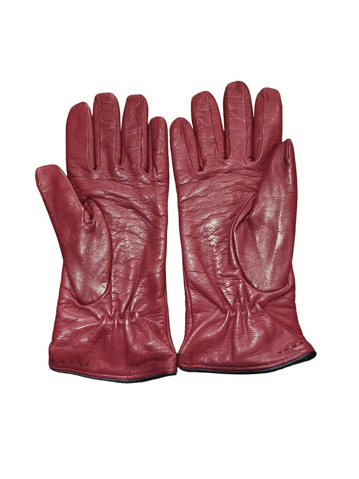 Guanto donna in pelle con dettaglio cuciture Pelletteria Allegrini Filippo G4758 prugna/blu