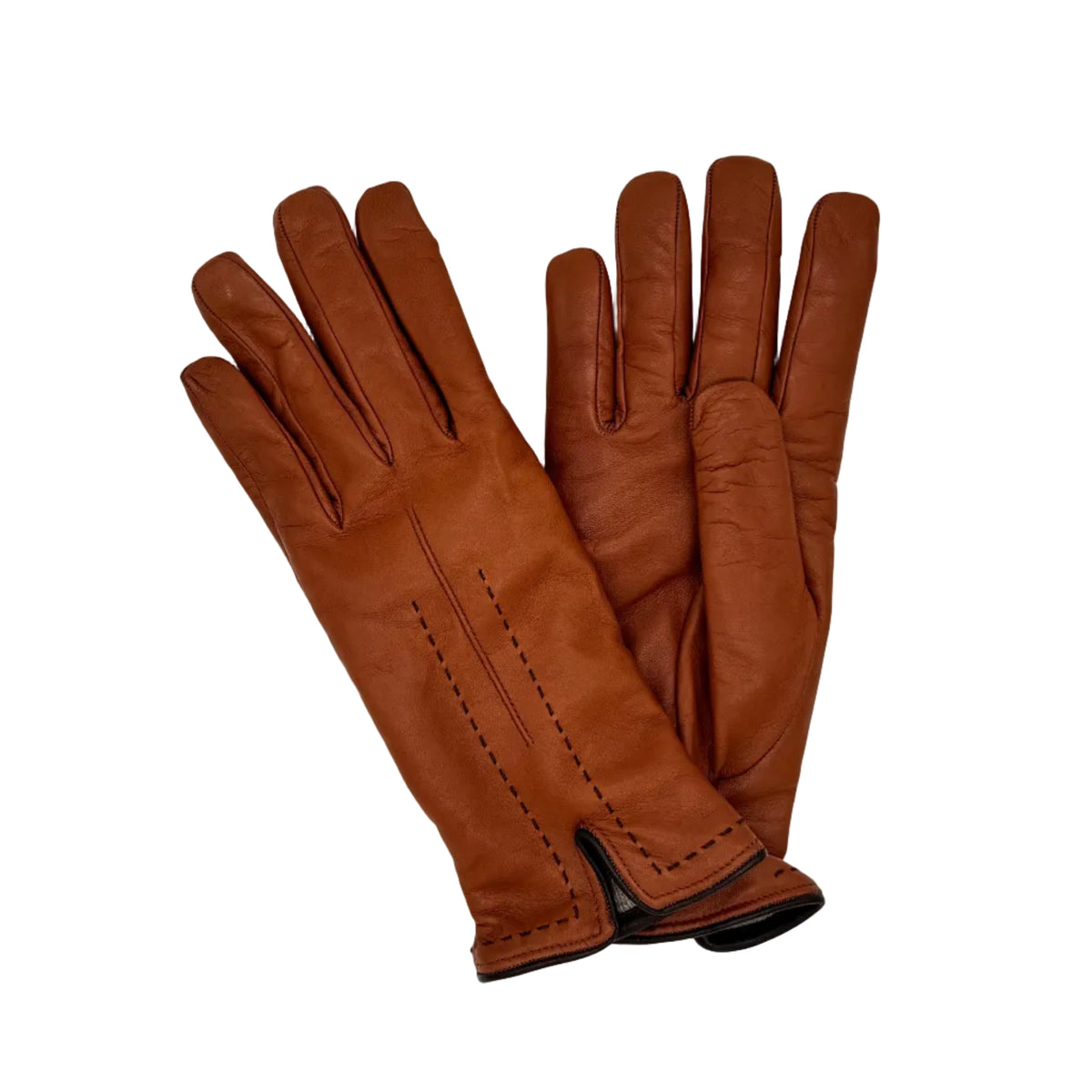 Women's leather glove with stitching detail Pelletteria Allegrini Filippo G4758 Cognac