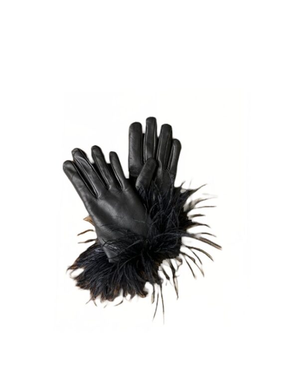 Guanto donna in pelle con dettaglio piume Pelletteria Allegrini Filippo G5521 nero