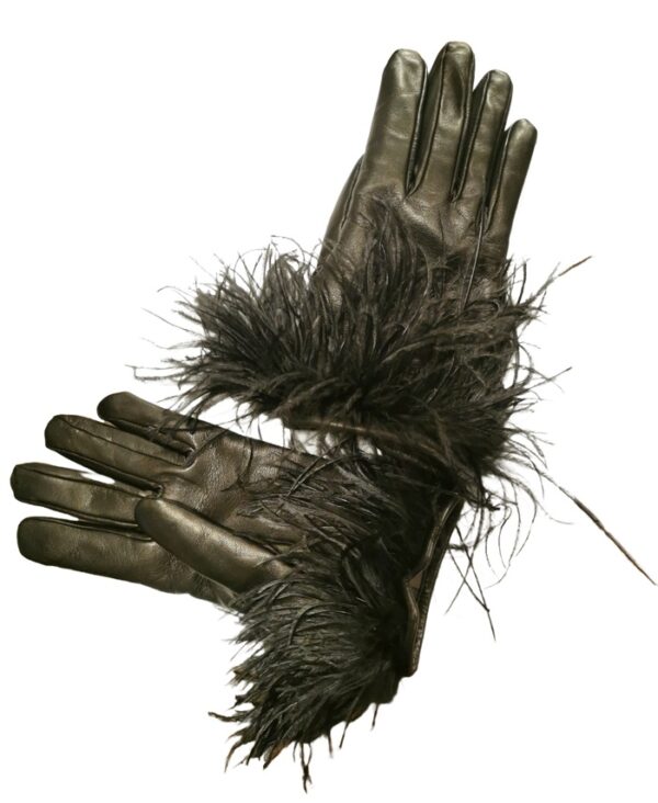 Guanto donna in pelle con dettaglio piume Pelletteria Allegrini Filippo G5521 nero