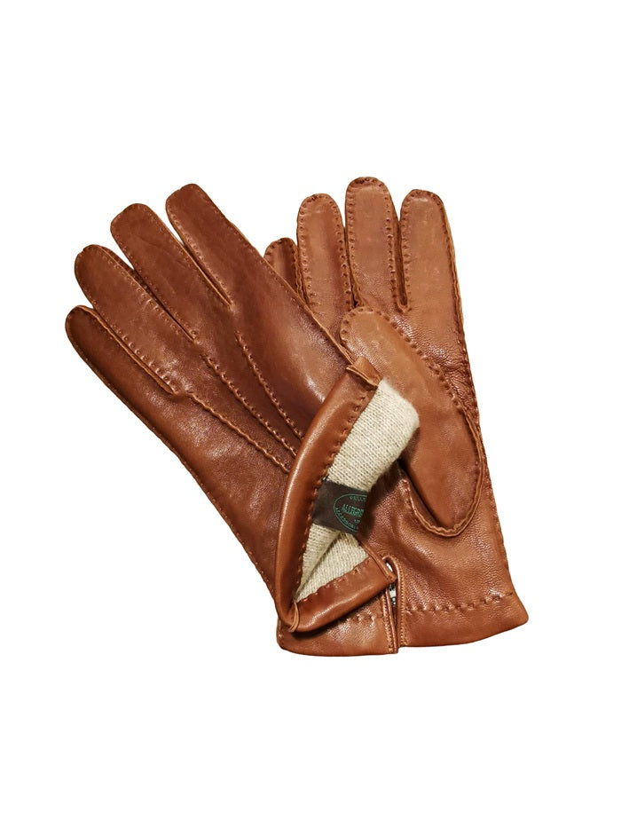Men's leather glove with elephant design Pelletteria Allegrini Filippo G2211U tobacco