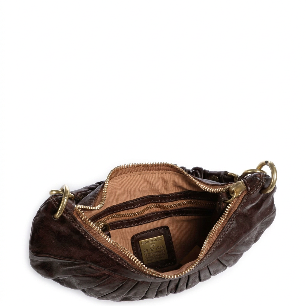 Half-moon handbag WITH SHOULDER STRAP size XS in Campomaggi leather C044070ND X3176 DARK BROWN