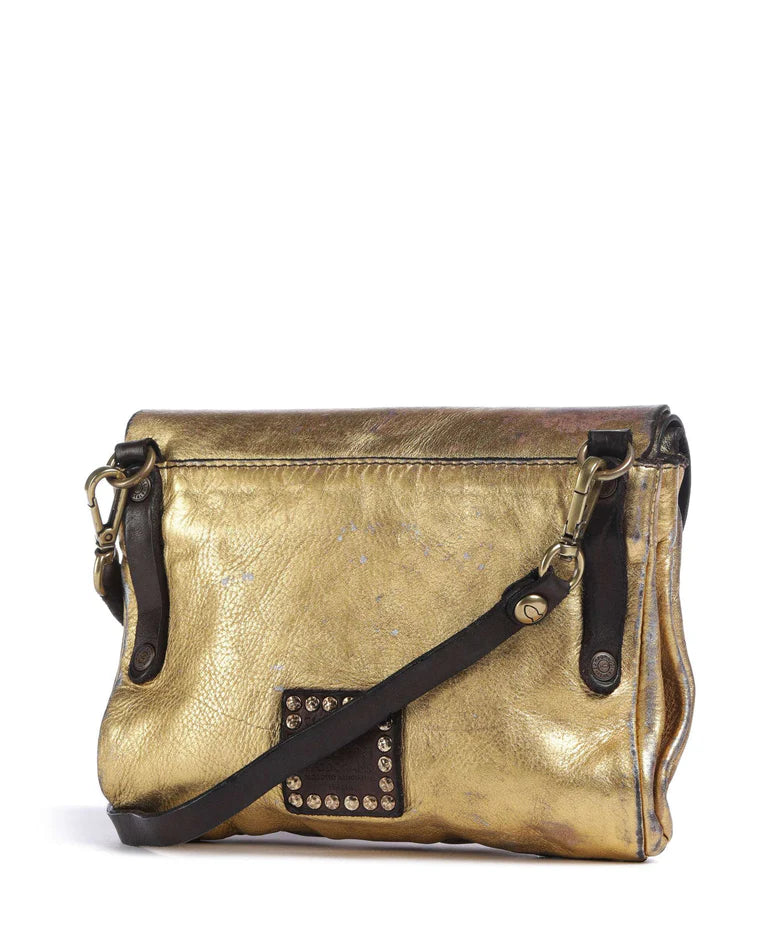 Borsa a tracolla in pelle laminata Campomaggi C012960ND X0029 Oro+T/Moro