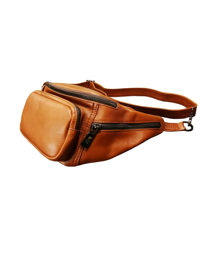 Large Leather Bum Bag Bruno Rossi RH42 Brandy