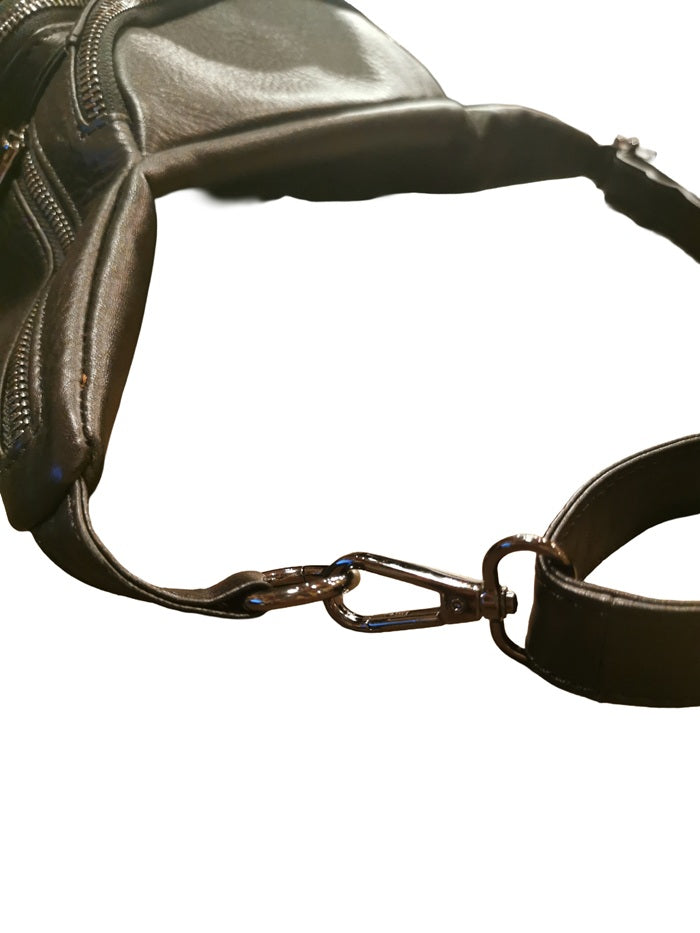 Large Leather Bum Bag Bruno Rossi RH42 Black