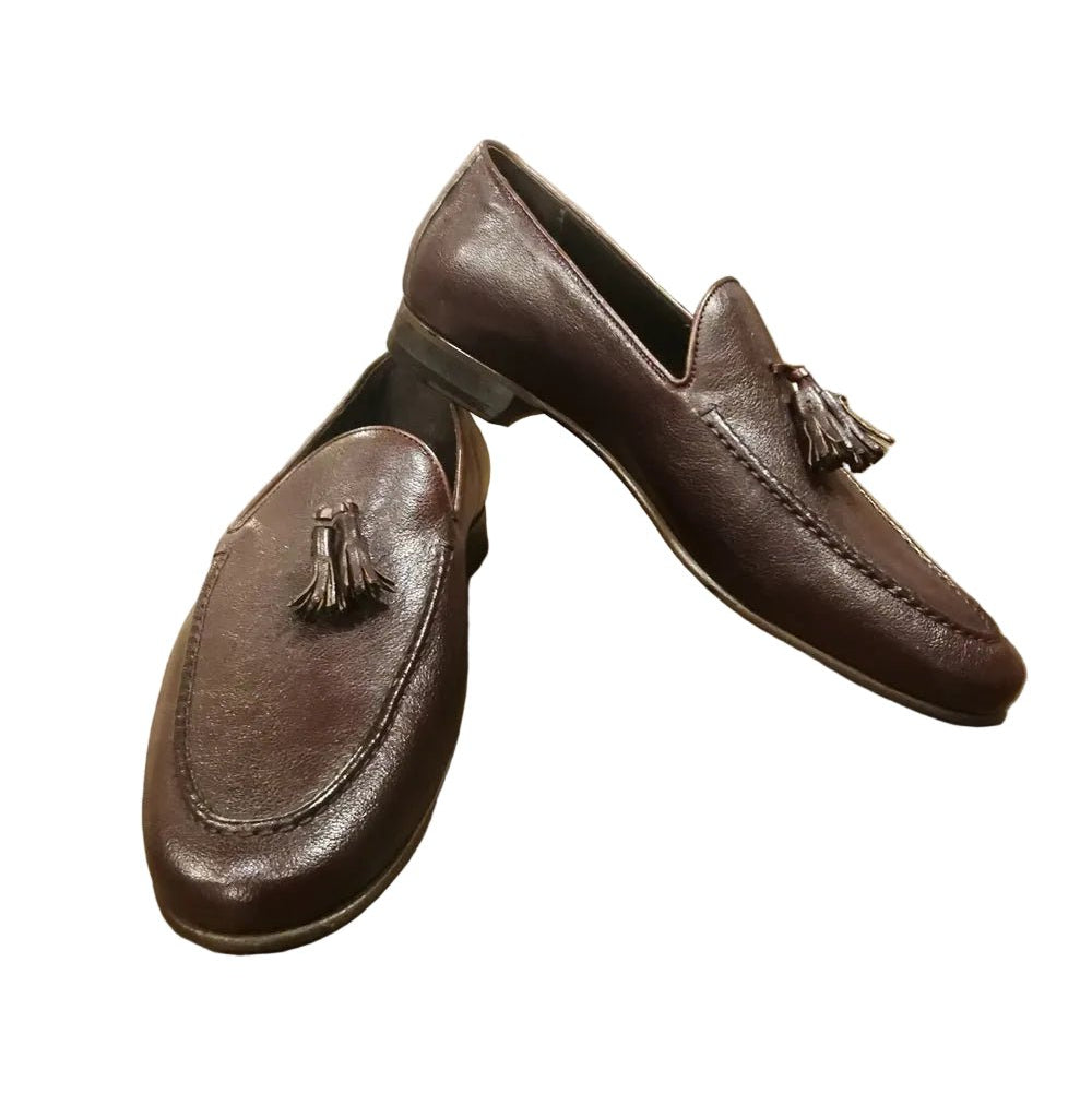 Mocassino da uomo in pelle con nappine Pelletteria Allegrini Filippo TISSI Sigaro - Pelletteria Allegrini