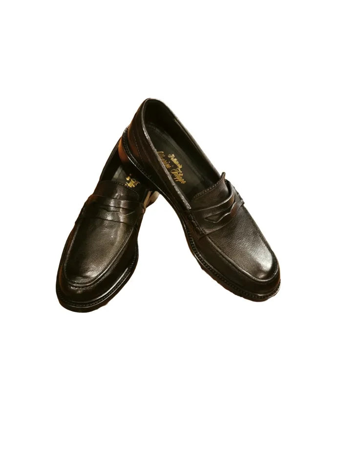 Women's Buffalo Leather Moccasin Pelletteria Allegrini Filippo BLERA Black