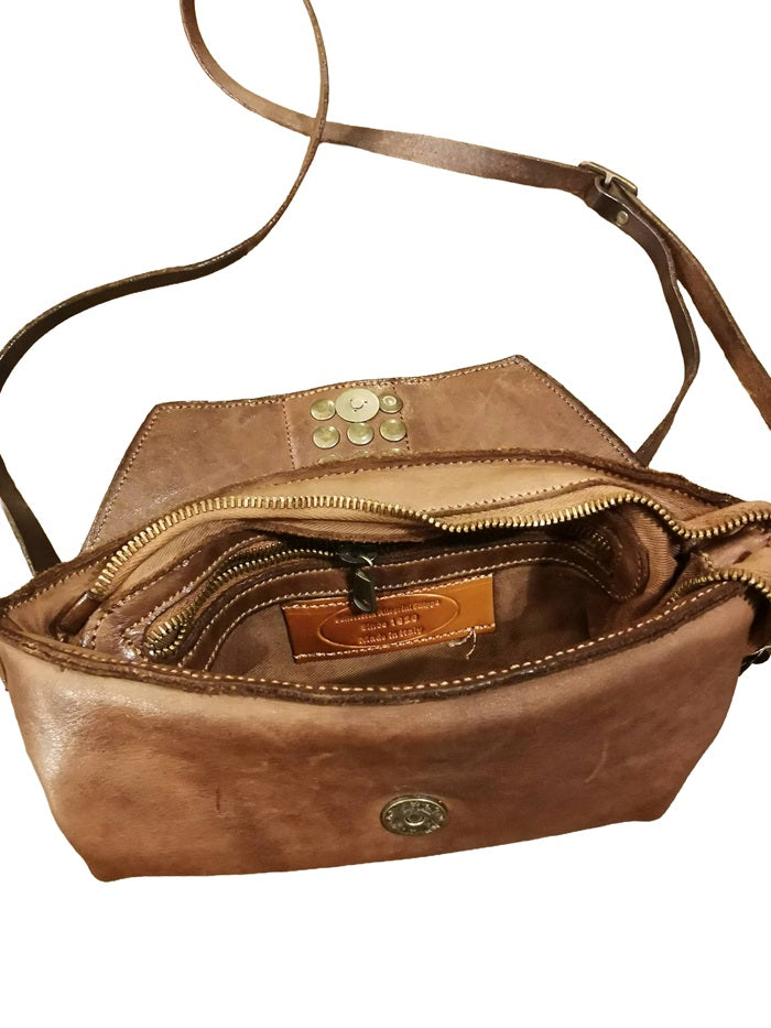 Leather clutch bag with studs Pelletteria Allegrini Filippo 1572 Burnt