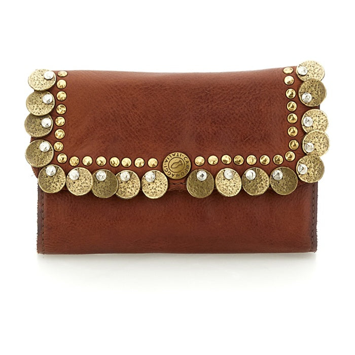 Portafoglio con borchie e medaglie in pelle Mirta Campomaggi C027930ND X3010 Cognac