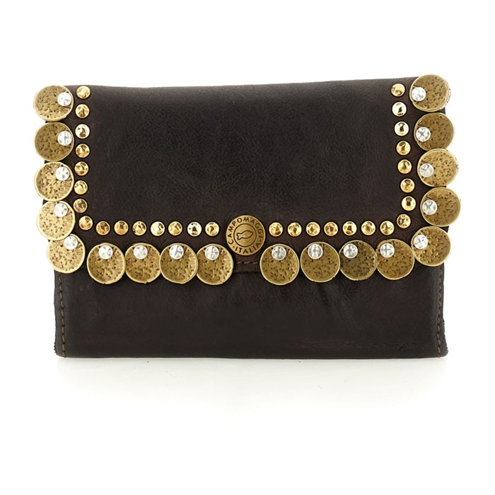 Portafoglio con borchie e medaglie in pelle Mirta Campomaggi C027930ND X3010 Testa di moro