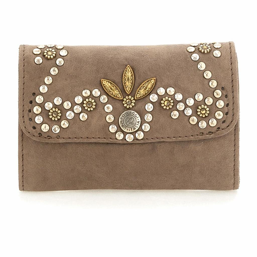 Portafoglio in pelle con borchie a fiori Mirta Campomaggi C027930ND X3014 Ghiaccio