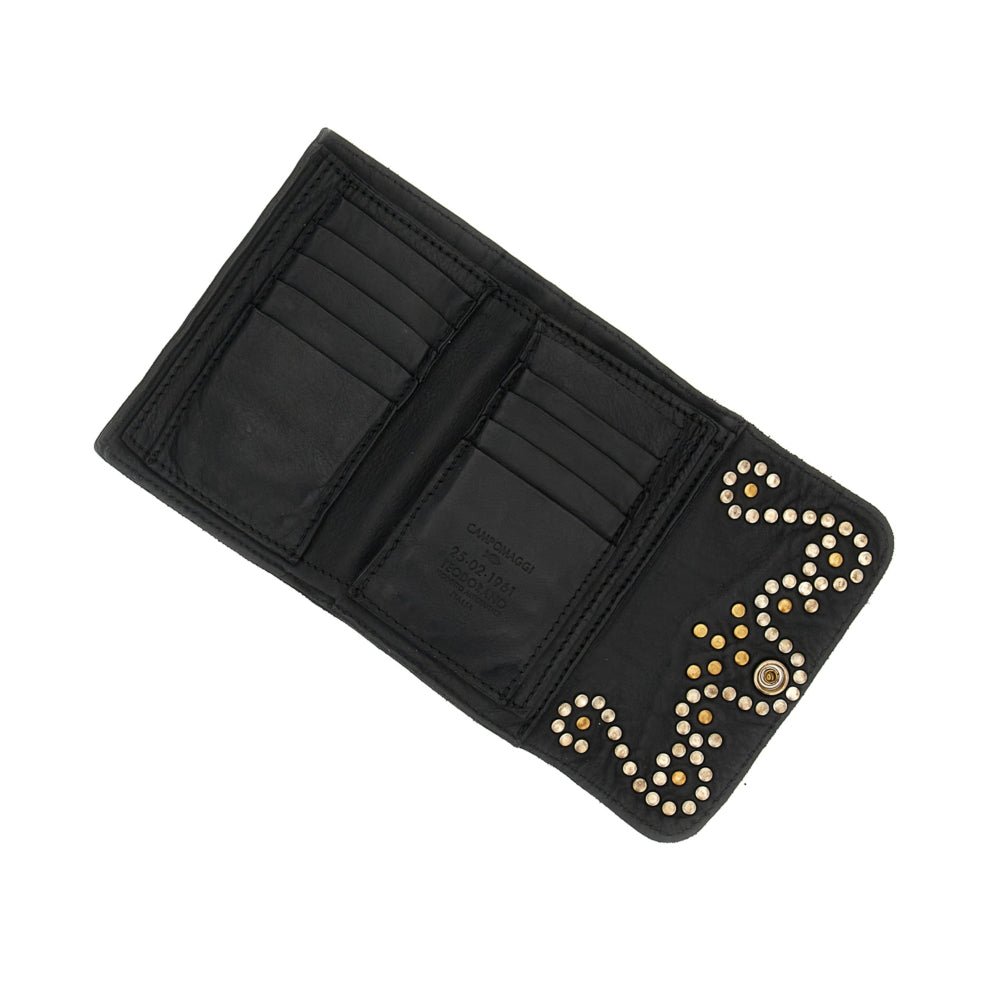 Portafoglio in pelle con borchie a fiori Mirta Campomaggi C027930ND X3014 Nero
