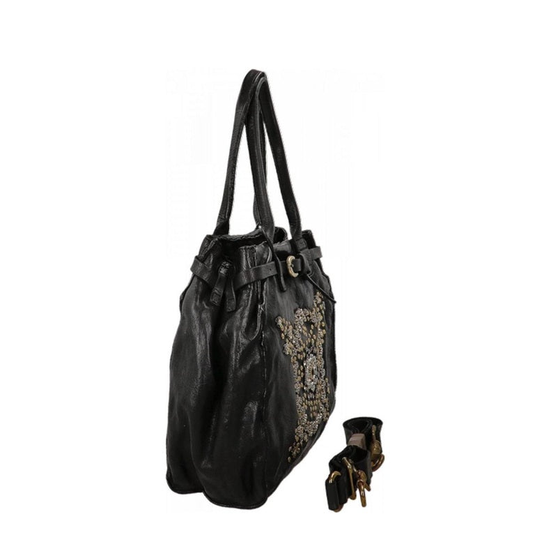 Shopping in pelle con rivetti e strass Campomaggi C041020ND X2885 NERO