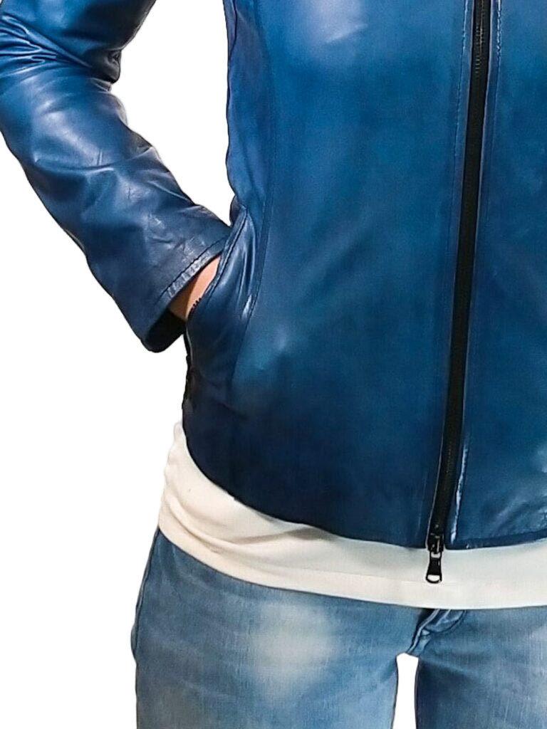 Romana Tuscany women's leather jacket hand-buffed leather goods Allegrini bluette