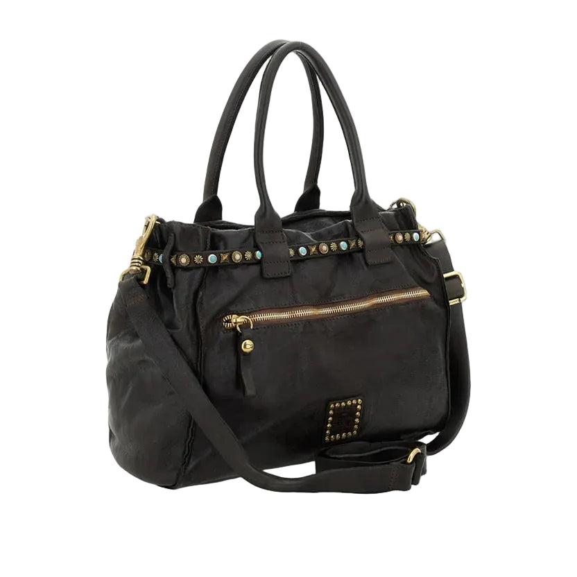 Shopping Rossella con stelle e pelle Campomaggi C041020ND X3159 moro