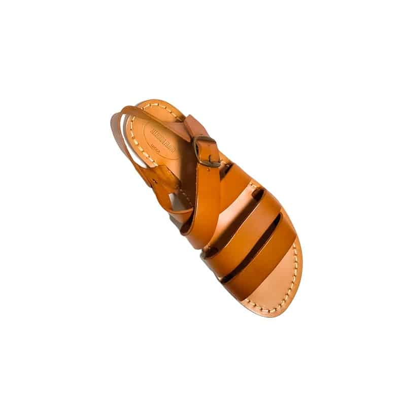 Sandali in cuoio incrociato donna con fibbia Pelletteria Allegrini Filippo 508D cuoio