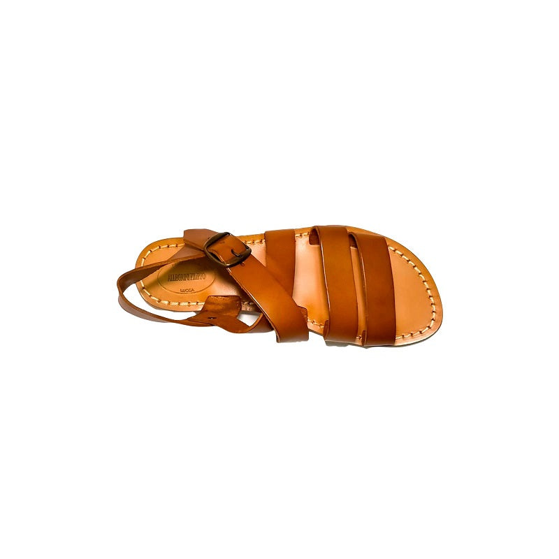 Sandali in cuoio incrociato donna con fibbia Pelletteria Allegrini Filippo 508D cuoio