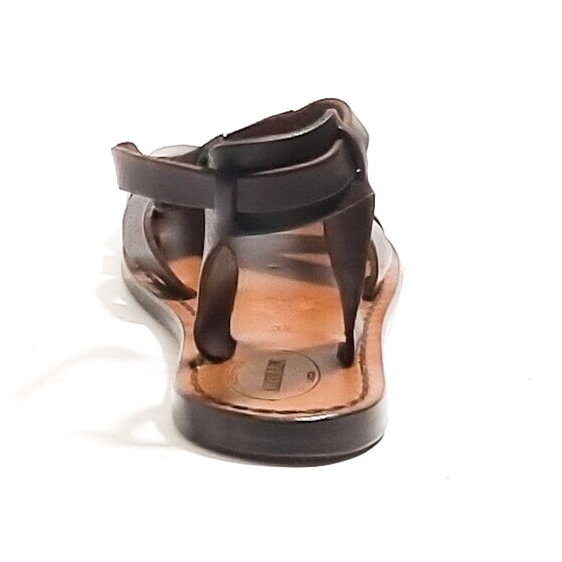 Women's leather sandals with crossed straps by Pelletteria Allegrini Filippo 503D dark brown