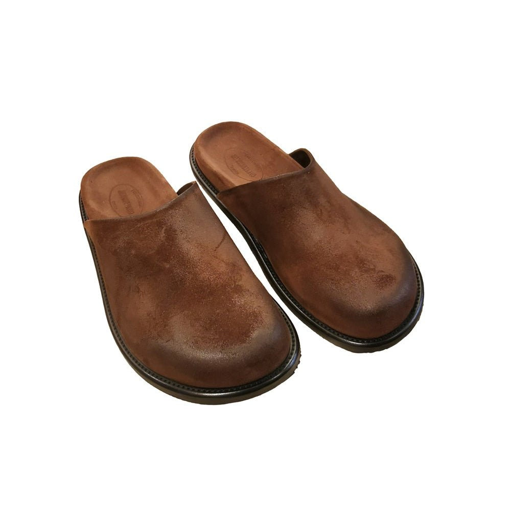 Sandalo a pantofola da uomo in nabuk invecchiato Pelletteria Allegrini Filippo M8152 Castoro - Pelletteria Allegrini