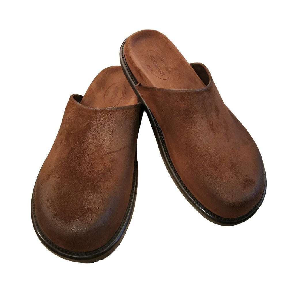 Sandalo a pantofola da uomo in nabuk invecchiato Pelletteria Allegrini Filippo M8152 Castoro - Pelletteria Allegrini