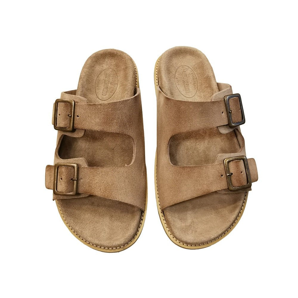 Sandalo con doppia fibbia da donna in nabuk invecchiato Pelletteria Allegrini Filippo W2511 Taupe - Pelletteria Allegrini