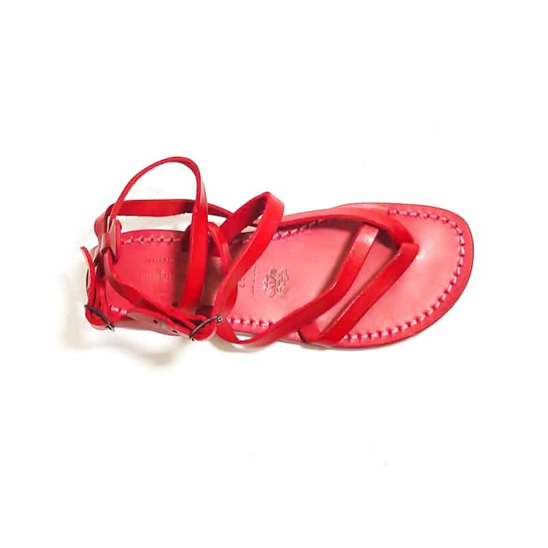 Sandalo in cuoio alla schiava donna con fibbie Pelletteria Allegrini Filippo 574D rosso