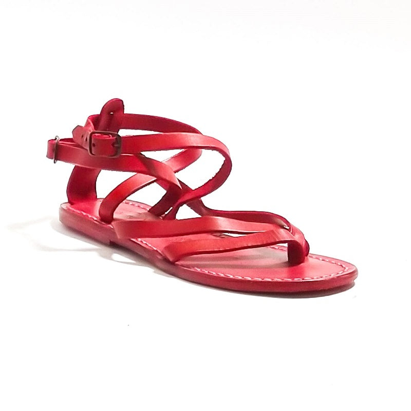 Sandalo in cuoio alla schiava donna con fibbie Pelletteria Allegrini Filippo 574D rosso