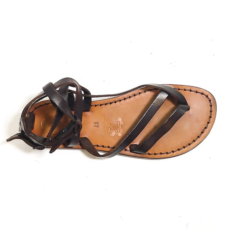 Sandalo in cuoio alla schiava donna con fibbie Pelletteria Allegrini Filippo 574D testa di moro