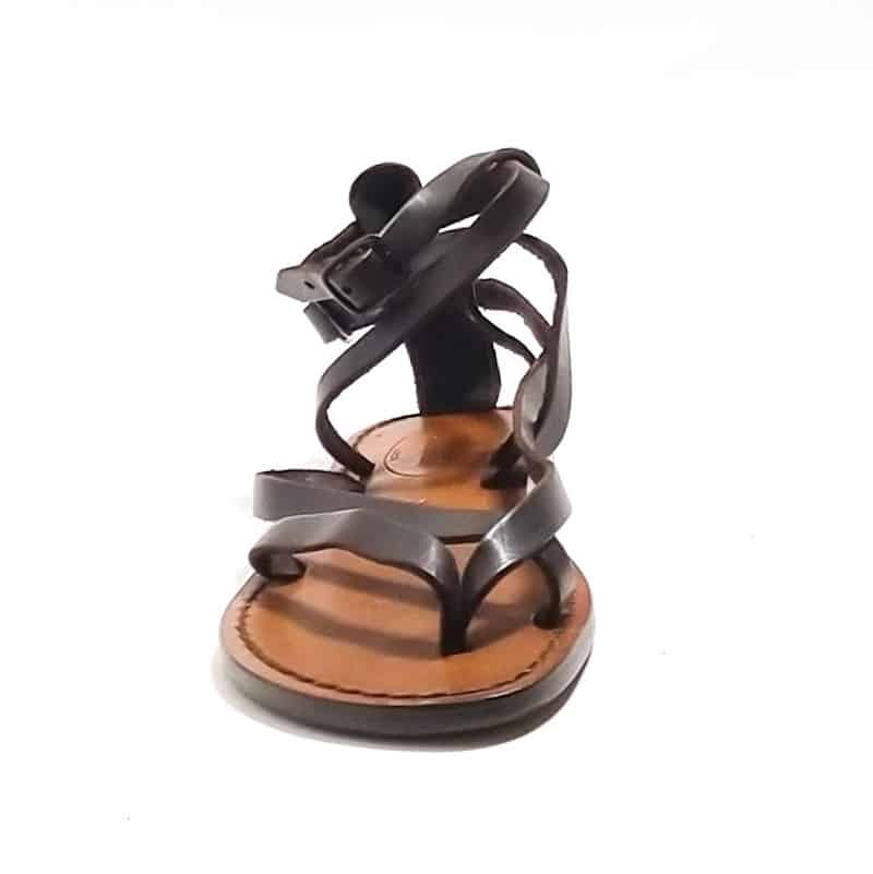 Women's leather gladiator sandal with buckles by Pelletteria Allegrini Filippo 574D dark brown