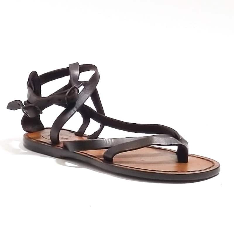 Sandalo in cuoio alla schiava donna con fibbie Pelletteria Allegrini Filippo 574D testa di moro