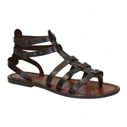 Women's leather gladiator sandal by Pelletteria Allegrini Filippo 506D dark brown
