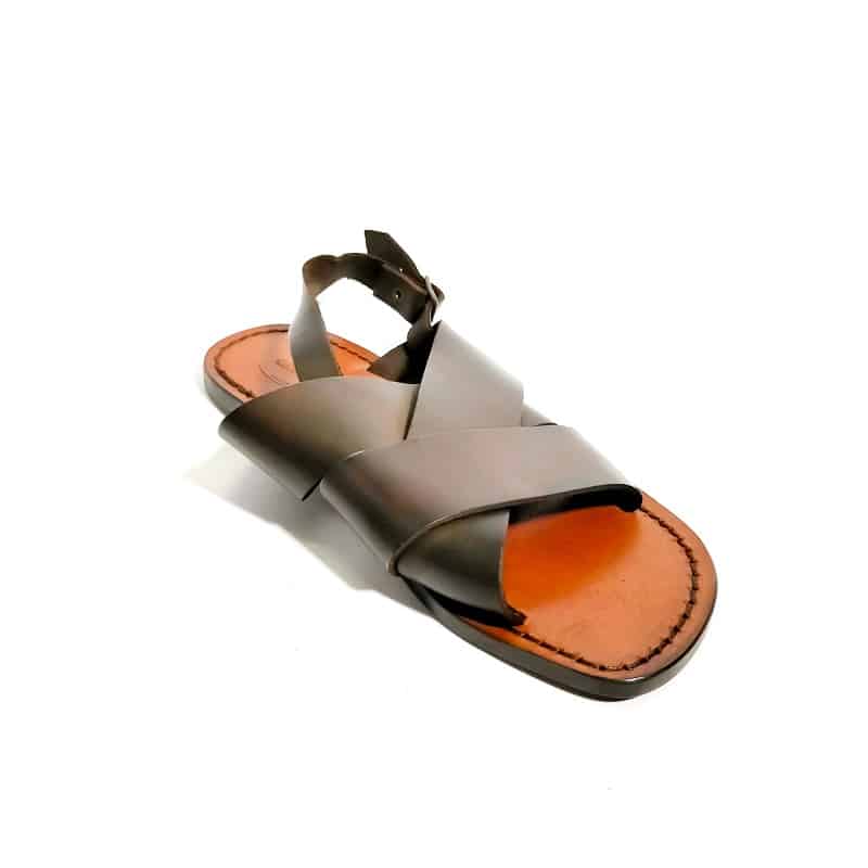 Sandalo in cuoio con intreccio uomo Pelletteria Allegrini Filippo 568U testa di moro