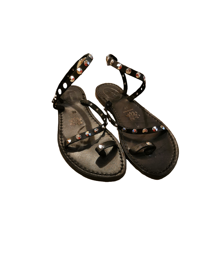 Sandalo in cuoio donna con borchie Pelletteria Allegrini Filippo 652D nero