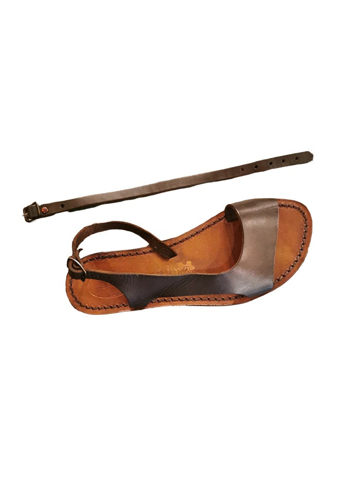 Sandalo in cuoio donna con laccio Pelletteria Allegrini Filippo 527D testa di moro