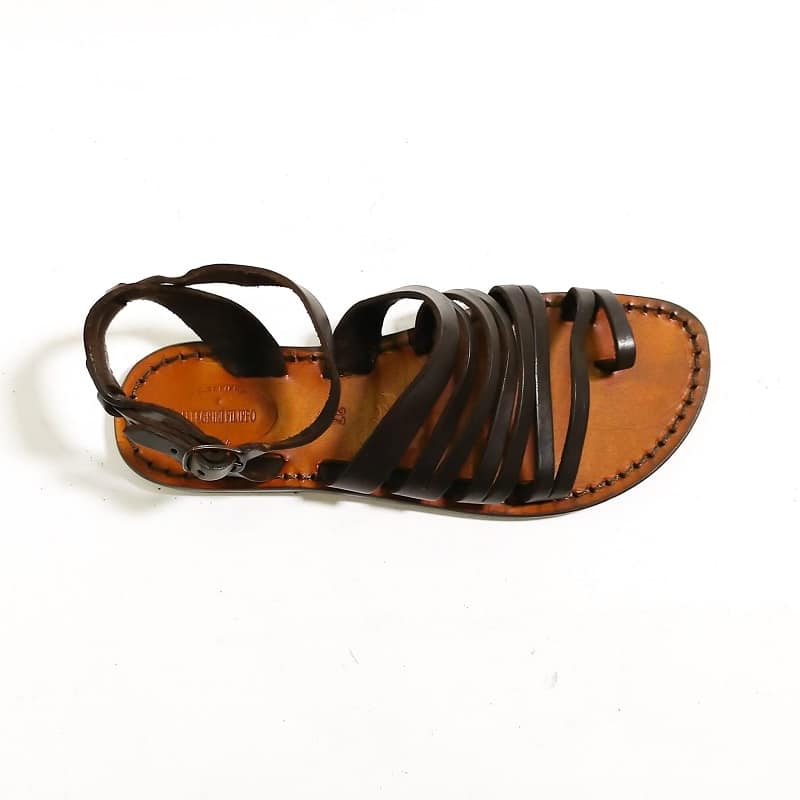 Sandalo in cuoio donna infradito Pelletteria Allegrini Filippo 597D testa di moro