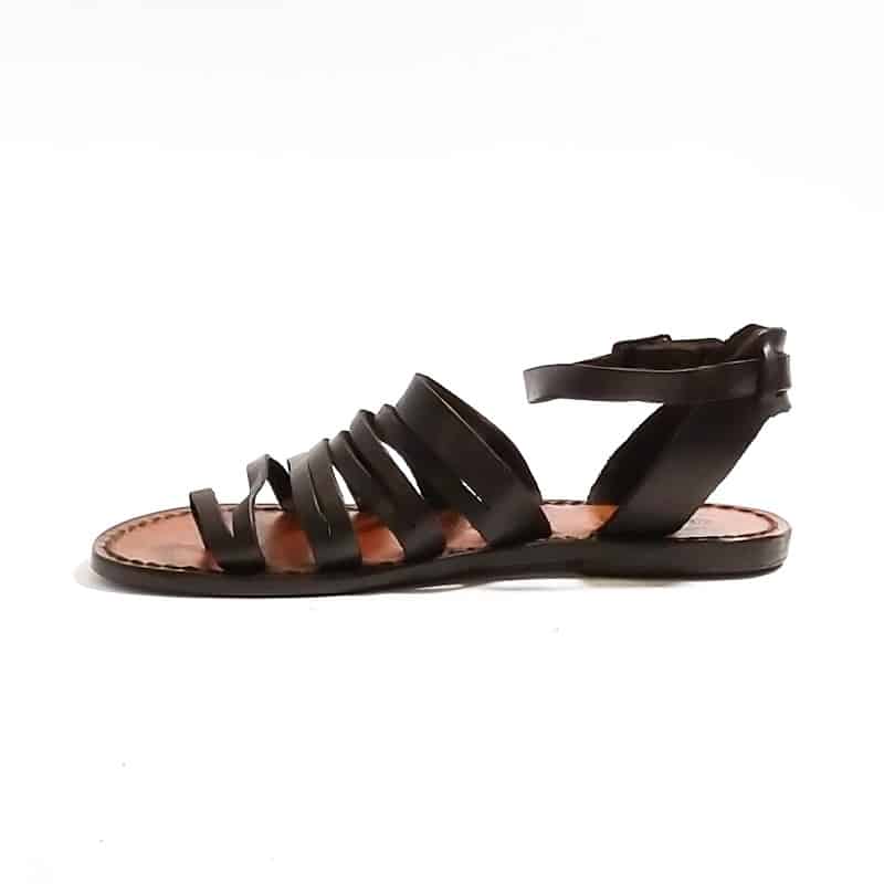 Women's leather flip-flop sandal by Pelletteria Allegrini Filippo 597D dark brown
