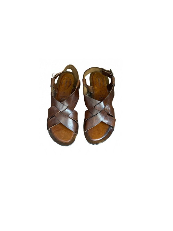 Sandalo in cuoio incrociato donna Pelletteria Allegrini Filippo W1116 marrone