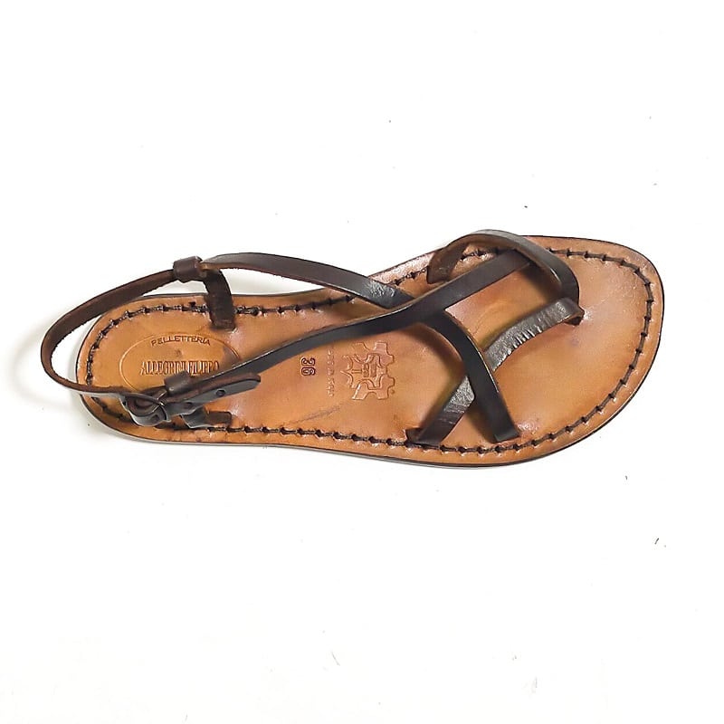 Sandalo in cuoio infradito donna Pelletteria Allegrini Filippo 537D testa di moro