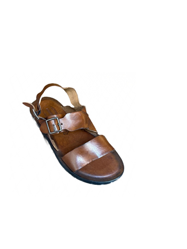 Sandalo in cuoio uomo con fibbie Pelletteria Allegrini Filippo M7795 Marrone