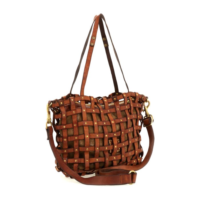 Shopping gabbia Valeria in pelle Campomaggi tgL C044210ND X3041 bronzo tinto cognac - Pelletteria Allegrini