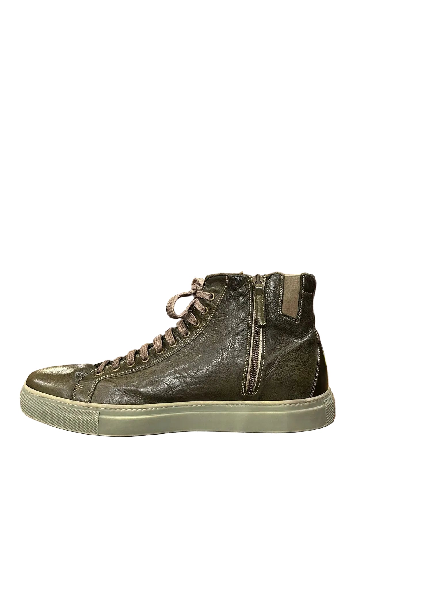 Men's High-Top Leather Sneakers Pelletteria Allegrini Filippo 6665 Kaki