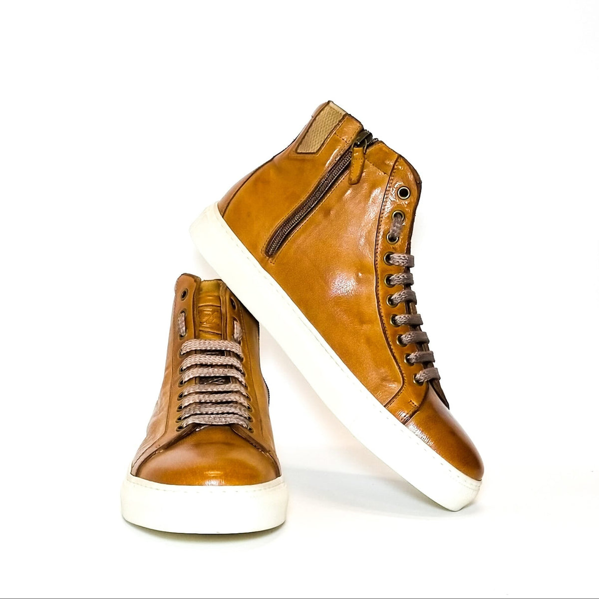 Sneakers alta donna in pelle Pelletteria Allegrini Filippo D665 Cuoio - Pelletteria Allegrini