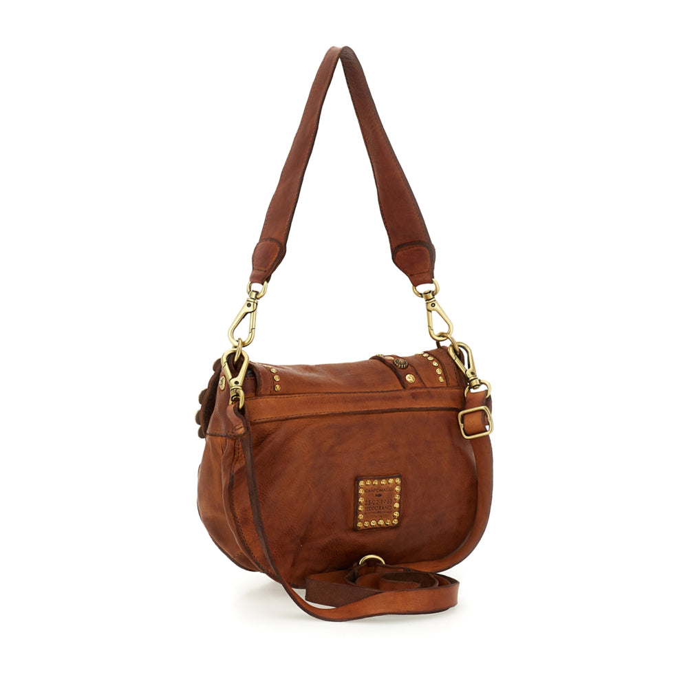 Tracolla in pelle con borchie Gioachina Campomaggi C029370ND X3010 Cognac