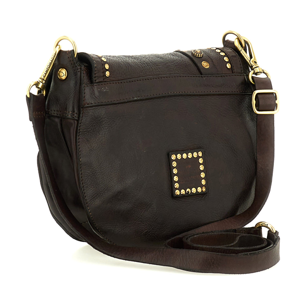 Tracolla in pelle con borchie Gioachina Campomaggi C029370ND X3010 Testa di moro