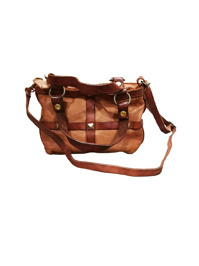 Tracollina con manici e borchie in pelle Pelletteria Allegrini Filippo 1598 Cognac