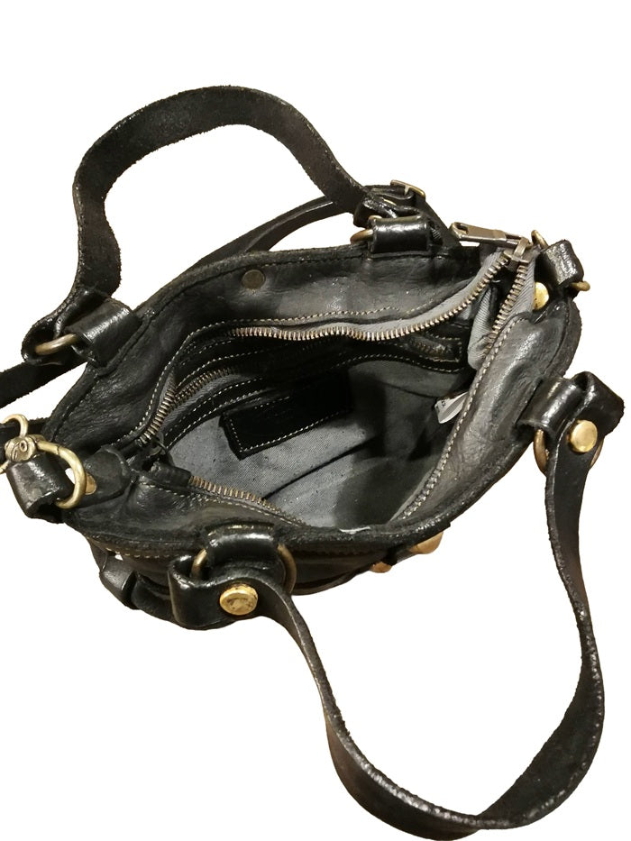 Shoulder bag with handles and studs in leather Pelletteria Allegrini Filippo 1598 Black