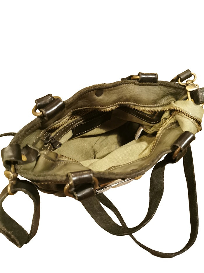 Tracollina con manici e borchie in pelle Pelletteria Allegrini Filippo 1598 Verde militare