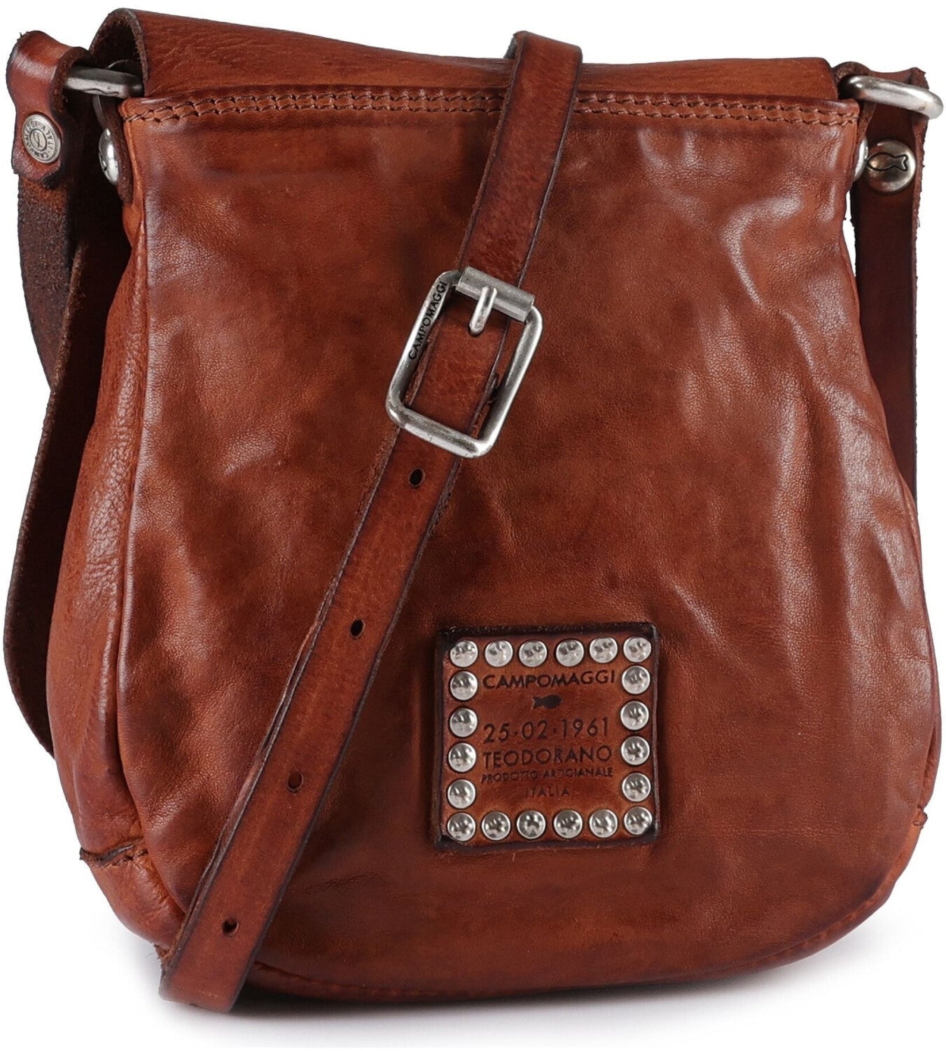 Tracollina Giada con strass+fiori in pelle Campomaggi C000250ND X3037 cognac - Pelletteria Allegrini