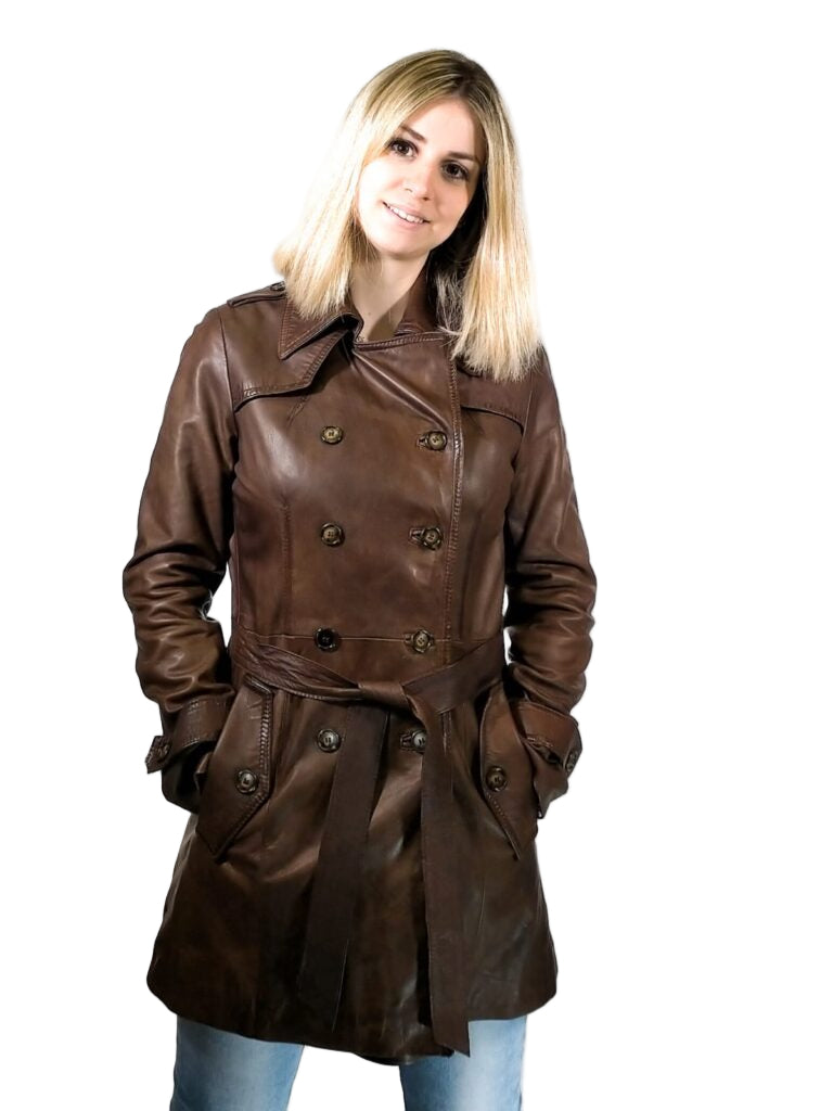 TRENCH donna in pelle Tuscany tamponato a mano Pelletteria Allegrini Filippo Testa di moro