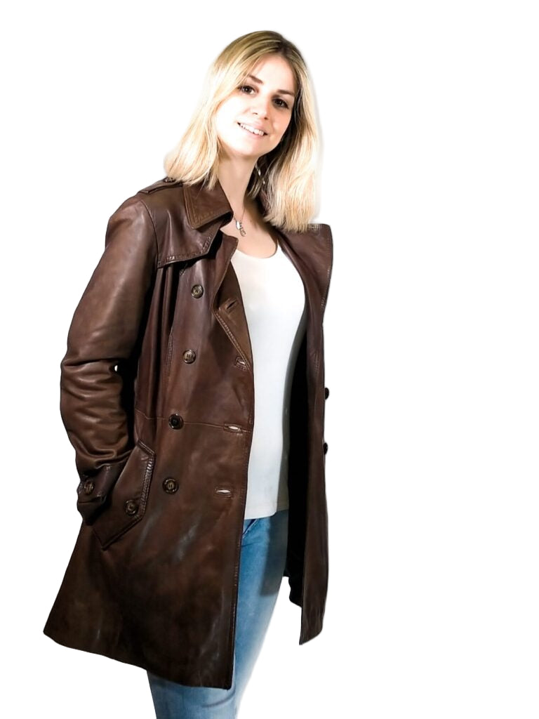 TRENCH donna in pelle Tuscany tamponato a mano Pelletteria Allegrini Filippo Testa di moro